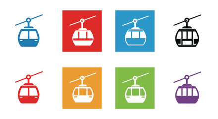 Colorful Cable Car and Gondola Icons Set for Transport and Travel.