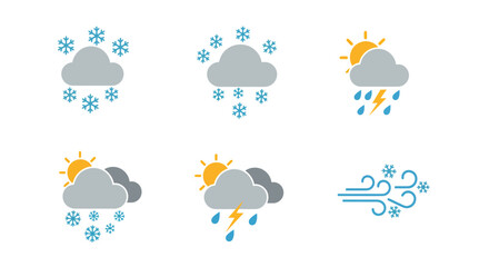 Colorful weather forecast icons set showing various atmospheric conditions.