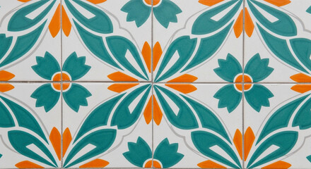 Vibrant teal and orange floral tile pattern adds classic charm to any modern space