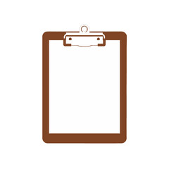A brown clipboard with a blank white sheet of paper sits against a plain black background.