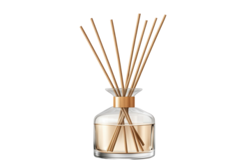 Reed diffuser with aromatic scent sticks isolated on a clean background, showcasing a stylish home fragrance element for relaxation and ambiance enhancement
