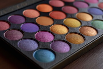 Vibrant professional makeup shadow palette showcasing a variety of rich colors and finishes for artistic beauty application