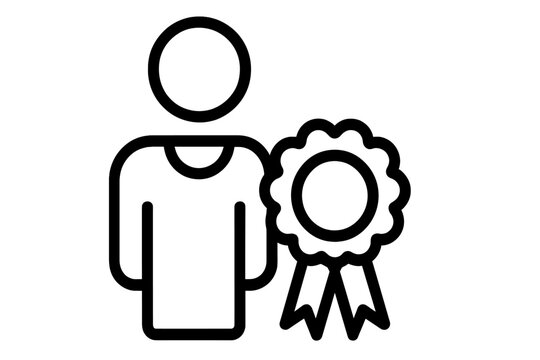 Employee recognition award icon. Best worker prize. Staff appreciation and achievement symbol. Certified professional or quality guarantee badge. Vector line pictogram for web.