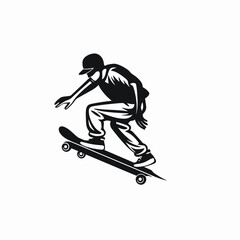 Bold skateboarder rides along, creating a striking monochromatic sports action silhouette