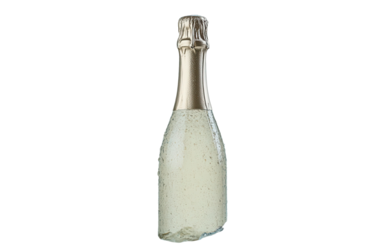 Champagne bottle popping with a splash in a clean white background during a celebratory moment - Powered by Adobe