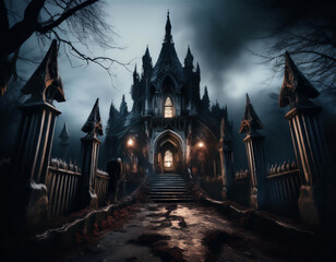 暗闇に佇む不気味な古城