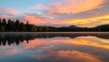 Obraz premium Serene lake sunrise reflection (1)