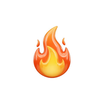 A vibrant flame emoji with orange and yellow hues isolated on a black background showing heat and energy