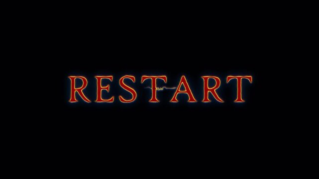Animation Technology Restart glow red spark neon Lightning text animation on black abstract background.Isolated alpha channel Apply prores 444