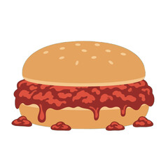 A delicious-looking sandwich with a generous helping of meat filling, presented in an appealing cartoon style.