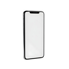 Modern sleek smartphone with a blank white screen and metallic silver frame isolated on transparent background
