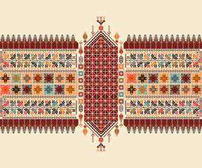 Traditional Tatreez embroidery horizontal seamless pattern, Palestinian border. Scalable vector design for print, background, template
