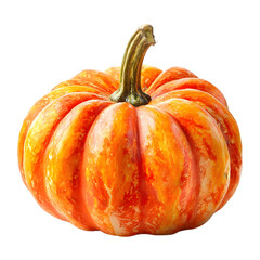 A vibrant orange pumpkin with deep ridges and a textured stem isolated on transparent background for autumn harvest and halloween decoration