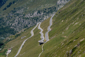 famous Goldfinger hairpin turns of Furka pass mountain road