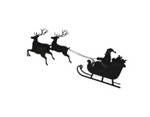  A magical silhouette of Santa’s sleigh flying through the sky with reindeer in motion