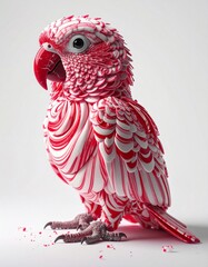 Candy Parrot Figurine with Red and White Peppermint Swirls on White Background