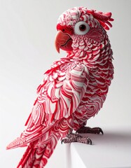 Candy Parrot Figurine with Red and White Peppermint Swirls on White Background