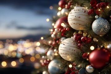 Warm and Festive Holiday Scene with a Decorated Tree Close-up