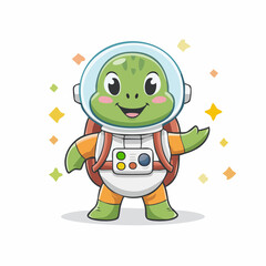 Obraz premium Cute Astronaut Turtle Cartoon Character Floating in Space