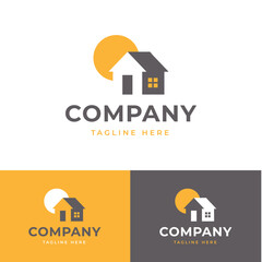 sunlight sunrise behind the house logo symbol icon flat stock vector design
