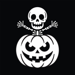 halloween pumpkin  and skeleton vector black and white