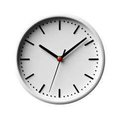 Minimalist white wall clock isolated on transparent background.