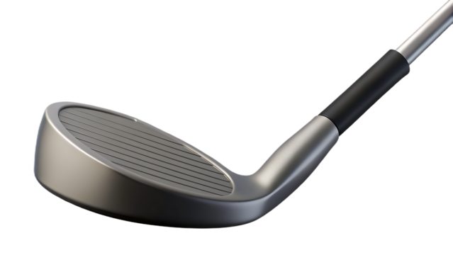 Golf club wedge isolated on transparent background, a tool for sport and recreation on the golf course with a metal head and steel handle