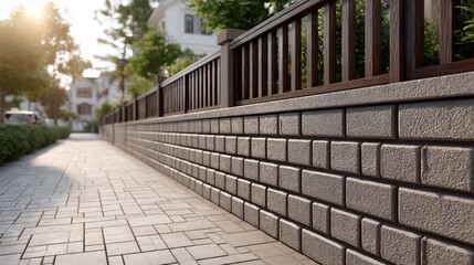 Fototapeta premium Construction of cement block fence in suburban neighborhood modern landscape gigapixel quality image
