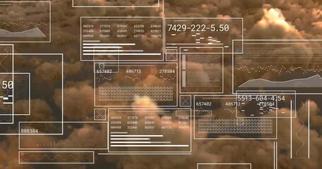 Animation of data processing over sky with clouds - Powered by Adobe