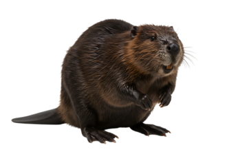 North American Beaver: Detailed Studio Photograph of a Wet Beaver on White Background isolated on transparent background