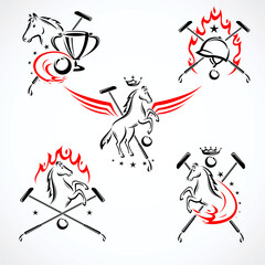 Obraz premium Horse polo labels and icon set. Collection icons porse polo. Vector