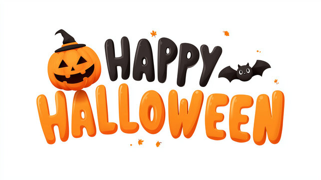 Happy Halloween Wishes: Embrace the spooky season with this vibrant and festive illustration. Featuring a smiling jack-o'-lantern, a playful bat, and a spirited message in a cheerful, colorful design.