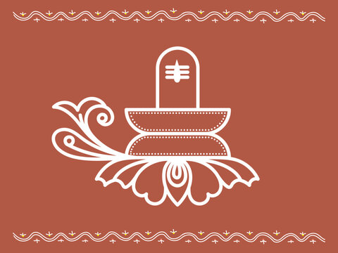 Shiva Lingam Line Art Mandala. Minimalist Indian Religious Symbol in Rangoli Style for Yoga, Hinduism and Ethnic Decorative Pattern.