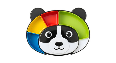Fototapeta premium Panda Shaped Plate with Colorful Sections Sits Centered on Transparent Background