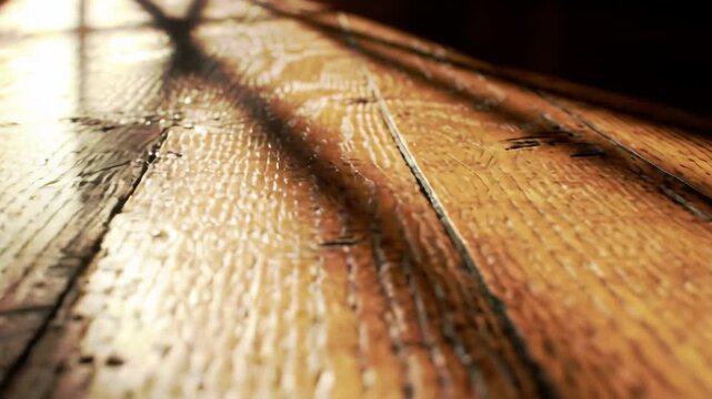 Wooden floor planks with sunlight illuminating the surface