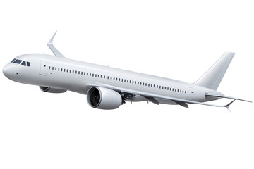 Fototapeta premium Commercial passenger airplane in flight over blue sky during daytime, showcasing its sleek design and aerodynamic features while cruising above clouds