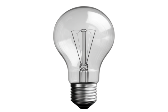 Transparent light bulb png element set against a clear background suitable for various graphic design projects and creative applications