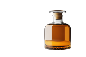 Elegant aftershave bottle with a transparent background showcasing rich amber color and classic design for a refined grooming experience