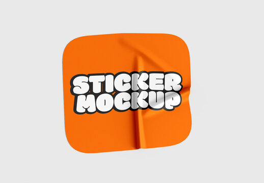 Realistic 3D Orange Square Sticker Mockup with Wrinkles