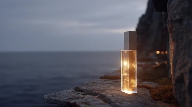 Bottle on cliffside at twilight