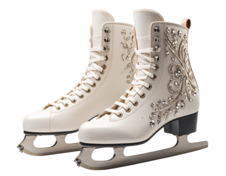  Figure Skating Boots with Sparkle Detail, Diagonal Angle, Transparent PNG