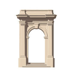 A light beige, classic archway, detailed with architectural embellishments, stands out against a dark backdrop.