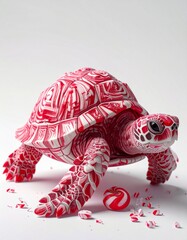 Candy turtle Figurine with Red and White Peppermint Swirls on White Background