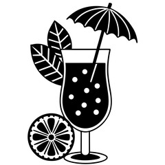 Colorful Tropical Sharbat in Decorated Glass with Umbrella Fruit Garnishes and Ice
Tropical Sharbat Flat Vector
Summer Fruit Drink Illustration
Exotic Refreshment Vector Design