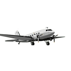 A vintage transport plane, rendered in a simple, elegant style, with a monochrome color palette.