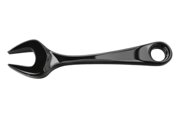 Black wrench tool with glossy surface displayed isolated on neutral background for tool and equipment showcases