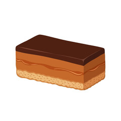A delectable illustration of a rich caramel and chocolate confection, angled to showcase its layered structure.