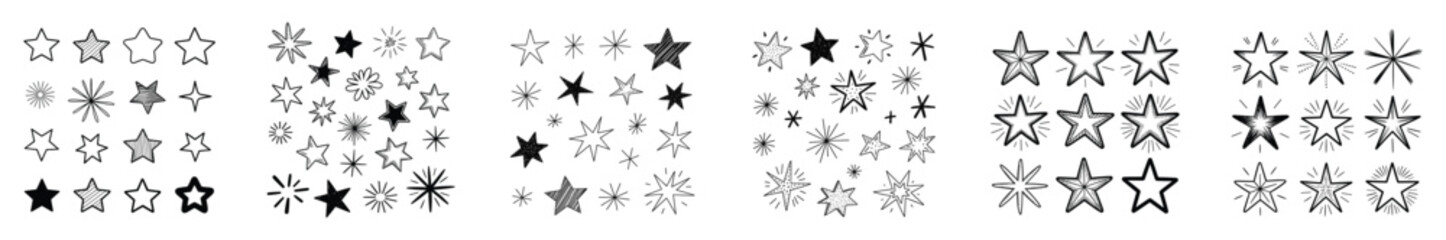 Fototapeta premium Collection of Hand Drawn Star Illustrations and Icons stars doodle