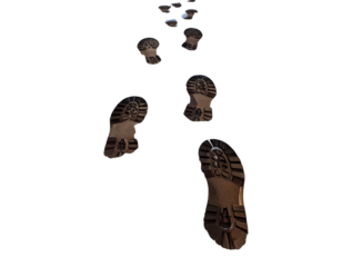 Human Footprints in Soft Snow, Diagonal Path, Transparent PNG