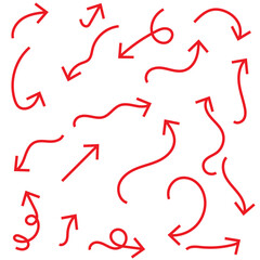 Red Arrow Icon Set Curved, Zigzag, and Looping Directional Symbols on White Background
